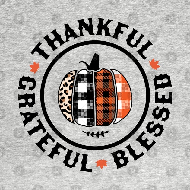 Thankful Grateful Blessed Orange Plaid Leopard Pumpkin Fall by OrangeMonkeyArt